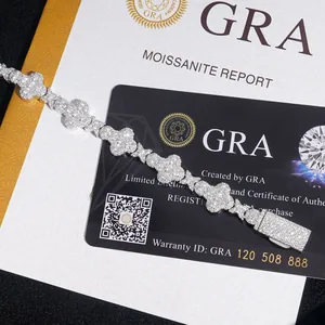 Bracelet croix élégant en moissanite argent 925 avec rapport d'authenticité GRA