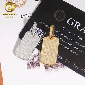 Colgante de Moissanita Rectangular de Plata de Ley 925 Hip Hop Dog Tag Color Oro Plata Joyas Rapper Hombre Mujer