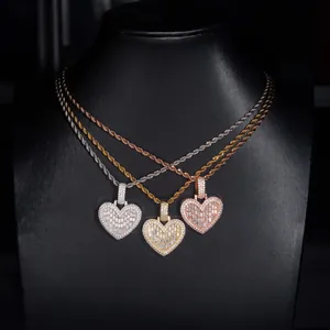 Ciondoli hip hop a forma di cuore con strass in argento, oro e finiture oro rosa