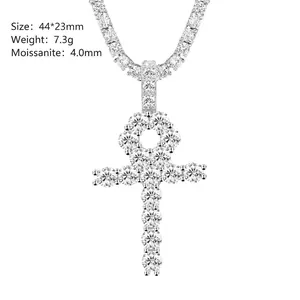 S925 ασήμι 4 χιλιοστά Moissanite Ankh σταυρός μενταγιόν χιπ-χοπ κοσμήματα διαστάσεις