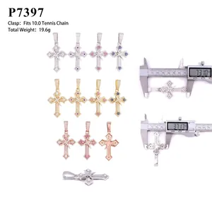 Vue détaillée de pendentifs croix en argent S925 Moissanite avec dimensions