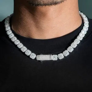 Collar de Cadena de Eslabones Cubanos de Moissanita de Lujo Plata de Ley 925 Joyería de Hip Hop Para Hombres Mujeres Certificado GRA Caja de Regalo