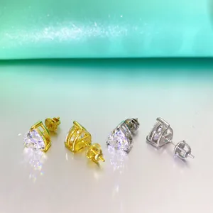 Detailed macro view of sparkling heart-cut moissanite stud earrings in 925 silver