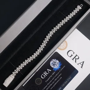 Detailed view of S925 silver moissanite cross hip hop Cuban bracelet in a gift box