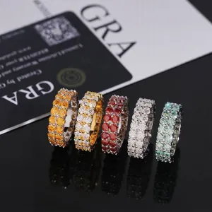 Bague Hip Hop en Argent Sterling 925 Moissanite Double Rangée pour Hommes Femmes Anneau Strass Bijoux Avec Certificat GRA
