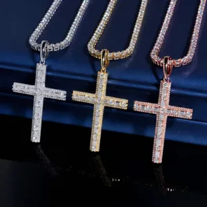 Hip Hop 925 Sterling Silver Moissanite Cross Pendant Necklace For Men GRA Certified Iced Out Tennis Chain Jewelry Gift