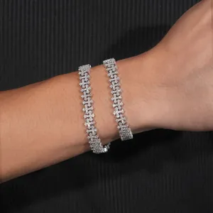 High-quality S925 sterling silver iced out moissanite cross hip hop bracelet on a wrist