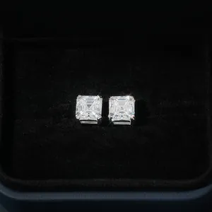 Boucles d'oreilles en moissanite taille Asscher en argent sterling 925 avec écrin