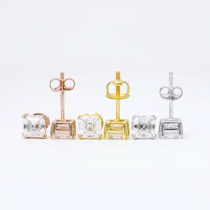 Boucles d'oreilles moissanite en argent 925 avec coupe pagode carrée pour hommes et femmes