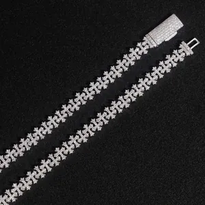 Luxurious 8.5mm S925 Sterling Silver Moissanite Cross Hip Hop Cuban Link Bracelet for Men