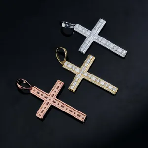 Hip hop 925 sterling silver moissanite cross pendants in gold, silver and rose gold