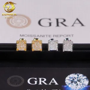 Boucles d'Oreilles Clous en Argent Sterling S925 Moissanite Hommes Femmes Carré Iced Out Strass Hip Hop Punk Avec GRA