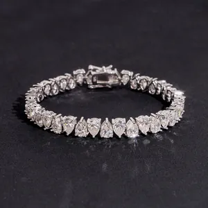 Luxueux bracelet de tennis en argent 925 avec moissanite taille poire pour homme