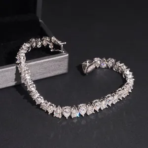 Bracelet tennis en argent 925 avec moissanite taille poire, bijou style hip-hop brillant