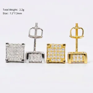 Boucles d'oreilles clous carrées en argent S925 avec moissanite pour un style hip-hop