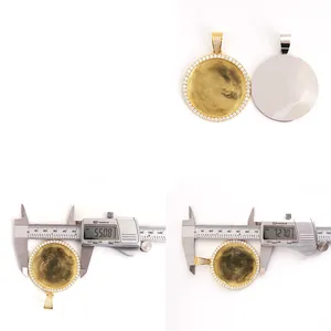 S925 silver round hip-hop photo frame pendant with moissanite border measurement view