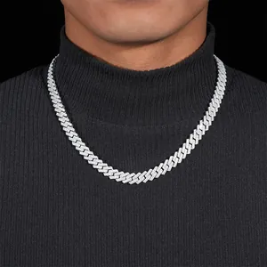 Collana a catena cubana da 10mm a doppia fila di moissanite per uomo su lupetto nero