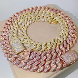 High-end 20mm iced out moissanite Cuban link necklace in silver and rose gold
