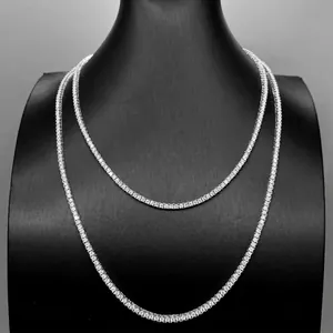 Collar de Cadena de Tenis Moissanita de Plata de Ley 925 de Lujo para Hombre Mujer Joyería de Corte Redondo Fino Certificado GRA