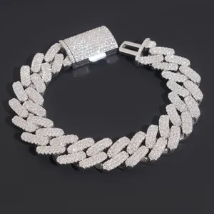 Pulsera de cadena cubana de plata S925 con moissanita para un estilo hiphop brillante