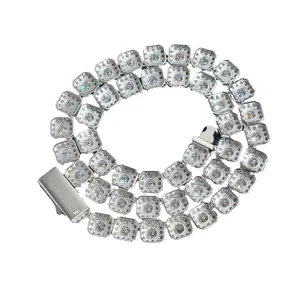 Cadena cubana de lujo rombos 10mm moissanita plata S925 collar brillante joyería