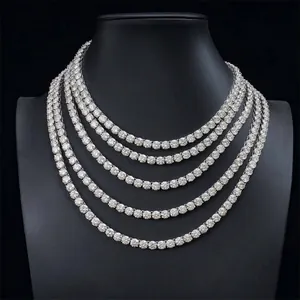 925 Sterling Silver Moissanite Tennis Chain For Men Women Hip Hop Round Cut D Color VVS1 Necklace With GRA Certificate