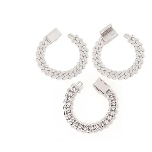 Pulsera de eslabones cubanos de plata de ley 925 y moissanita estilo hip hop para