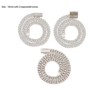 Professional 10mm iced out Cuban link chain necklace in S925 silver with moissanite stones
