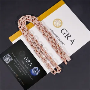 Cadena hip-hop de plata S925 oro rosa con moissanita y tarjetas de certificado GRA