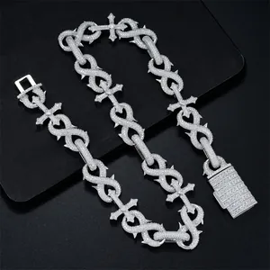 16 mm moissanite hiphop-ketting- en armbandset met infinity-kruis