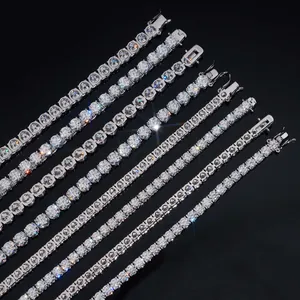 Hochwertige Detailansicht von S925 Sterling Silber Moissanit Tennisketten in verschiedenen Größen