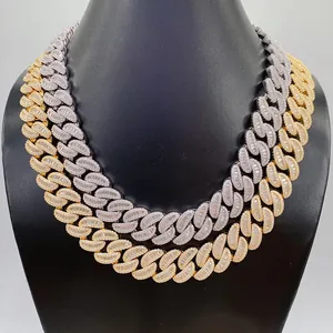 Luxe 18 mm baguette moissanite Cuban link kettingen in goud- en zilveren afwerking