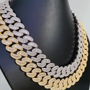Gedetailleerde weergave van 18mm moissaniet gezette S925 zilveren Cubaanse schakelketting.
