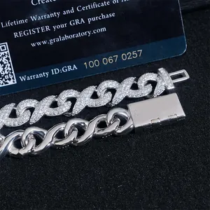 Macro detail of 10mm 925 silver moissanite bracelet featuring a secure 8-shaped clasp