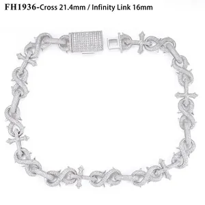 Luxe iced out 16mm hip-hop infinity link ketting met moissanite kruis voor heren.