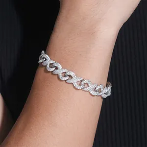Macro view of a shimmering 10mm 925 sterling silver moissanite infinity bracelet.
