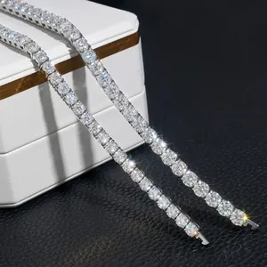 Macro detail of 316L stainless steel tennis chain with brilliant D color Moissanite