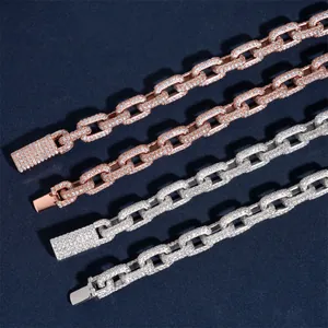 Pulsera y collar de plata S925 con moissanita de 8,2 mm para hombre estilo hip hop