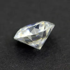 Macro detail of a D color hearts and arrows cut round loose Moissanite gemstone.