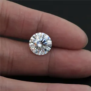 Macro detail of a brilliant round D color Moissanite showing heart and arrow cut facets