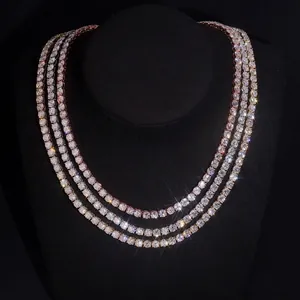 Luxury Copper Moissanite Single Row Tennis Chain Necklace GRA Hip Hop Unisex Elegant Jewelry Accessory For Banquet Party