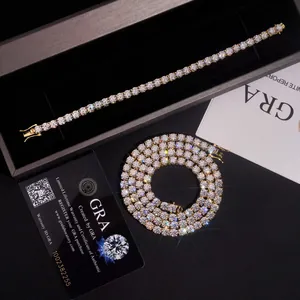 Luxurious 2-5mm moissanite tennis chain bracelet and necklace set with GRA certificates.
