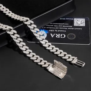 Collana catena cubana 10mm in argento 925 con moissanite e certificato GRA incluso