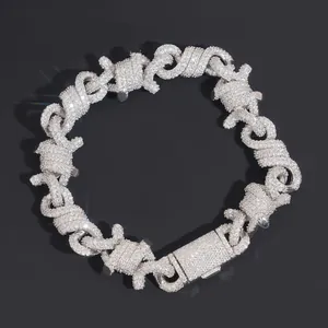 Herren 15mm S925 Sterling Silber Moissanit Stacheldraht Panzerarmband mit Eiseffekt-Finish