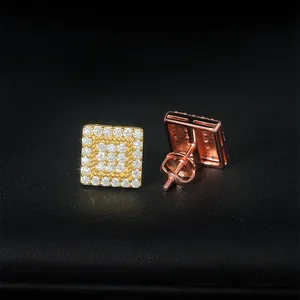 Pendientes cuadrados profesionales de plata 925 con pavé de moissanita oro elegante