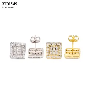 Pendientes cuadrados de plata 925 y moissanita con engaste micro pave