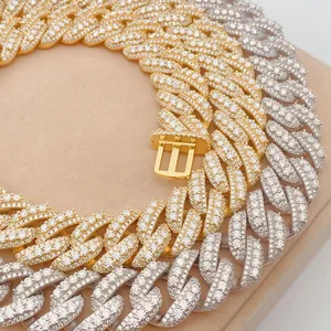 Full moissanite 20mm S925 silver iced out cuban link necklace in gold and silver