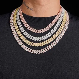 Hip Hop Men Moissanite Cuban Link Chain Necklace Bracelet S925 Sterling Silver Three Row Crescent Jewelry Gift GRA