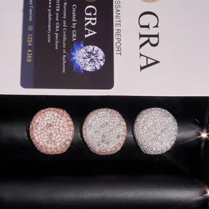 Anillo Redondo de Lujo Moissanita Plata de Ley 925 Para Hombres Mujeres Joyería Hiphop Con Certificado GRA Color D VVS1