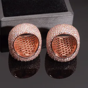 Anillo redondo de lujo para hombre en plata S925 y moissanita en elegante estilo hip-hop